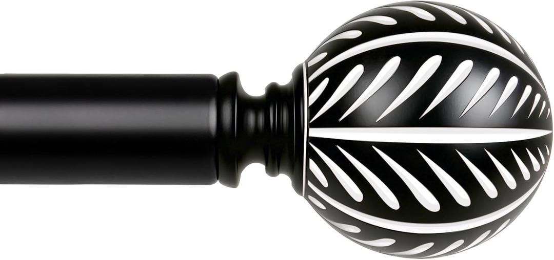 KAMANINA Wood Curtain Rods for Windows 72 to 144 Inch(6-12ft), 1 Inch Adjustable Drapery Rod, Decorative Heavy Duty Curtain Rods with Leaf Pattern Finials, Black