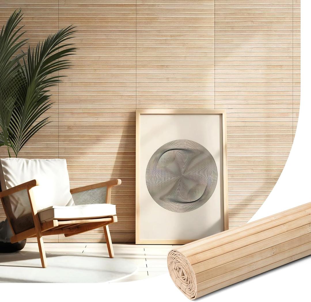 Natural Bamboo Wall Panel for Interior Wall Decor, Renewable Pole Wrap Wainscoting Paneling for Wall Ceiling Furniture Cabinet Office, 12 x 96 Inch, Carbonized Natural Bamboo Wall Panel for Interior Wall Decor, Renewable Pole Wrap Wainscoting Paneling for Wall Ceiling Furniture Cabinet Office, 12 x 96 Inch, Carbonized