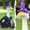 Halloween Witch Porch Goose Outfit for 23" Lawn Goose Statue, Porch Goose Costume, Fall Porch Goose Clothes, Feathered Hat, Collared Jacket, Tulle Skirt, Broom, Halloween Dcor (Witch Costume Purple)