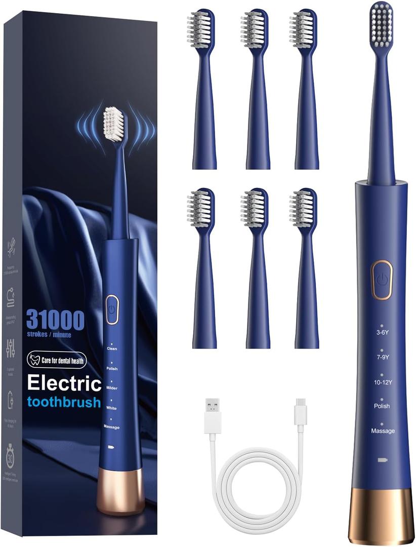 JTF Orthodontic Electric Toothbrush for Braces: 6 U-Shaped Soft Brush Heads, 5 Brushing Mode, 2Min Timer, IPX7 Waterproof, Deep Oral Clean, Rechargeable Sonic Toothbrushes for Tooth with Dental Device