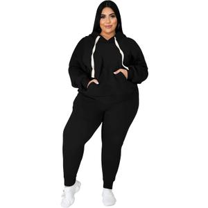 Women's Plus Size Two Piece Outfits Sweatsuits Sets Long Sleeve Loungewear Tracksuit Sets (X-Large Plus, Black1)