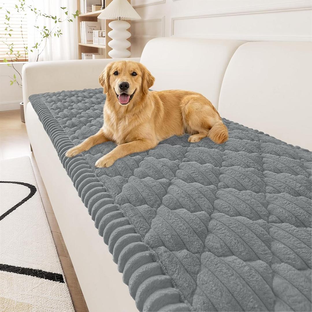 Smiry Pet Couch Covers for Dogs Washable, Non-Slip Fuzzy Couch Covers for 3 Cushion Sofa Pet Friendly, Soft Thick Furniture Protector Sofa Slipcover Mat for Dogs (Grey, 27.6" x 70.9")