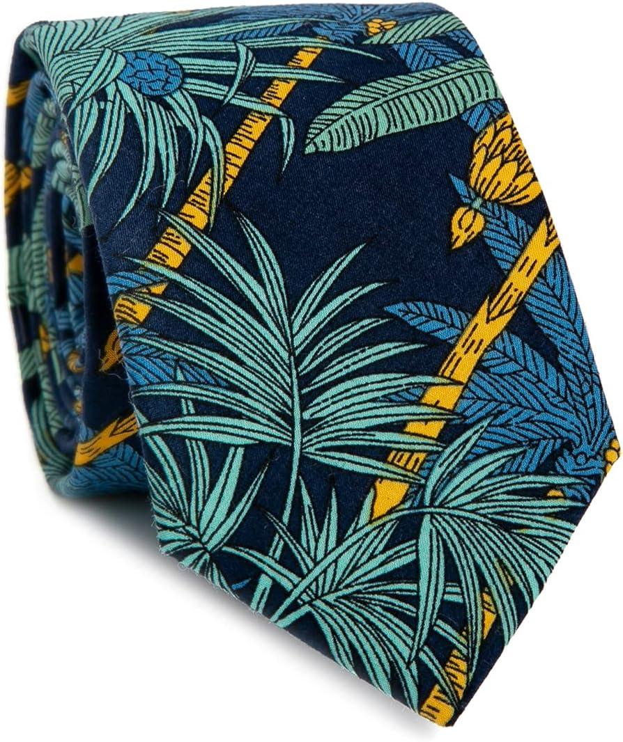 Men's Floral Print Cotton Necktie 2.56" Skinny Tie Suitable for Various Occasions (01)