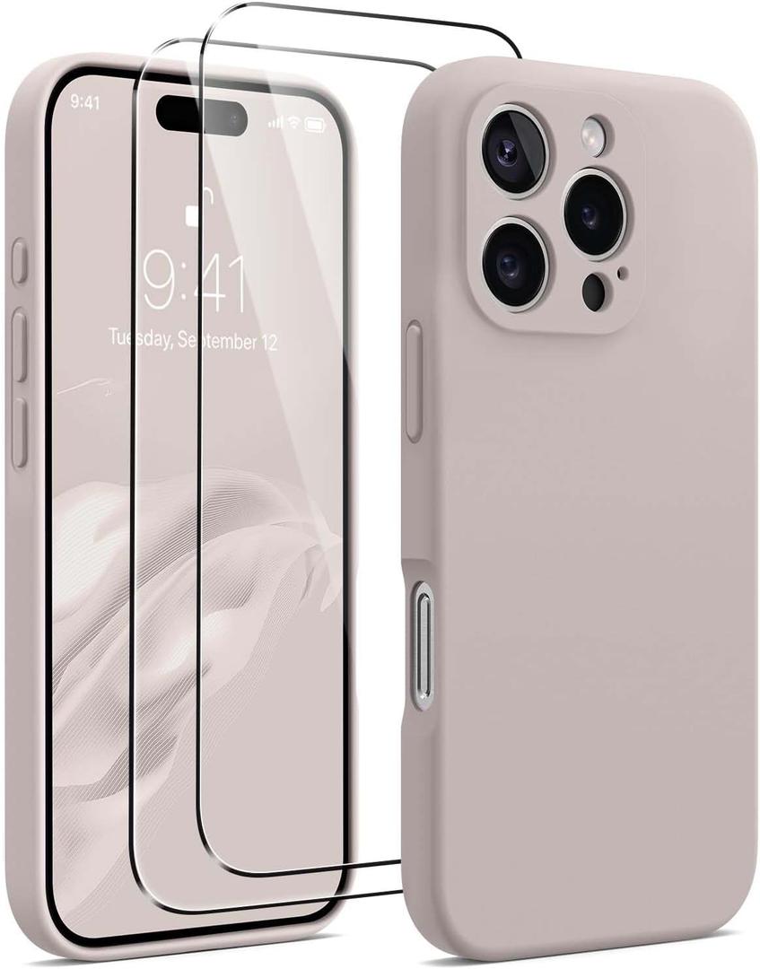 AOTESIER Magnetic for iPhone 16 Pro Case, Compatible with MagSafe[Camera Protection], Food Grade Silicone Case with [2 Screen Protectors], Anti-Scratch Protective Lining, 6.3inch, Natural Titanium