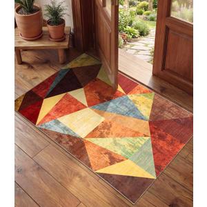 YIHOUSE Brown Entryway Rug 2x3, Small Burnt Orange Rug for Indoor Entrance, Farmhouse Kitchen Rugs Washable,Geometric Area Rug,Vintage Welcome Mats for Front Door, Burgundy Boho Rugs for Entryway