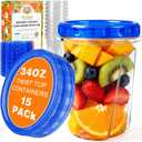 15 Pack 34oz Reusable Freezer Storage Containers with Twist Top Lids Airtight, Clear Plastic Soup Freezer Containers, Quart Food Storage Containers with Lids for Meal Prep Leftover Lunch Salad Fruit