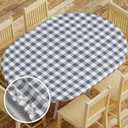 Sorfey Vinyl Fitted Tablecloth Cover, Checke Design, Flannel Backed Lining Fits Tables Up-to 48x68 Oval/Oblong Grey