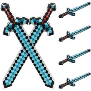 Big 37'' Inflatable Pixel Swords Pirate Party Favors, 6 Pack Blow Up Sword Knife Weapon Toys For Halloween Hawaii Carnival Cosplay Birthday Swimming Pool Summer Beach Video Game Supplies