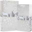 UNIQOOO 12PCS Assorted Metallic Silver Christmas Gift Bags Bulk, Size L 12.5'' M 9'', Silver Snow Berry Gift Wrap Bags, White Xmas Snowflake Paper Favor Bag Gift Packaging, For Holiday New Year Party