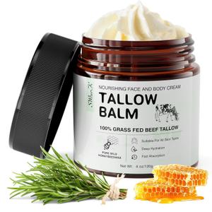 Beef Tallow for Skin,Tallow Face Moisturizer,Organic Whipped Tallow and Honey Balm,Moisturizes and Soothes the Skin(4 Oz1PC)