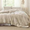 Bedsure Queen Comforter Set - 4 Pieces Pinch Pleat Bed Set, Linen Boho Bedding for All Season, 1 Soft Comforter, 2 Pillowcases, 1 Decorative Pillow