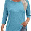 Kancystore Womens 3/4 Length Sleeve Tops Casual Loose Fit Tunic Shirts Crewneck Basic Tees (Blue, M)