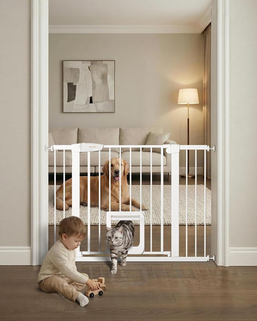 Baby Gate with Cat Door, 29.92-43.7 ” Wide No-Drill Baby Gate for Stairs