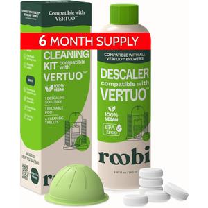 Nespresso Compatible Vertuo Cleaning & Descaling Kit. Includes 1 Bottle of Descaling Solution, 6 Cleaning Tablets and 1 Reusable Pod. Carbon Neutral Vertuoline Maintenance Kit. 6 Month Supply.
