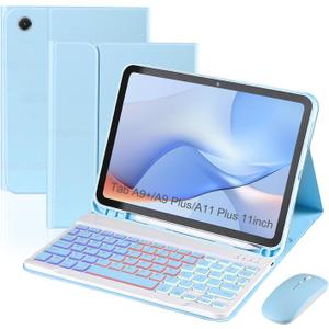 Keyboard Case for Samsung Galaxy Tab A11+ Plus / A9+ Plus 11 Inch, Lightweight Mouse Detachable Backlit Keyboard, Slim Stand Tablet Case with Pen Slot (Blue, A11+ Plus / A9+ Plus Case with Keyboard)