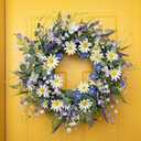 22 Inches Summer Wreaths for Front Door Blue Summer Door Wreath Spring Floral Wreath with Wildflower Lanvender for Wall Porch Indoors Outdoor Window Home Decorations