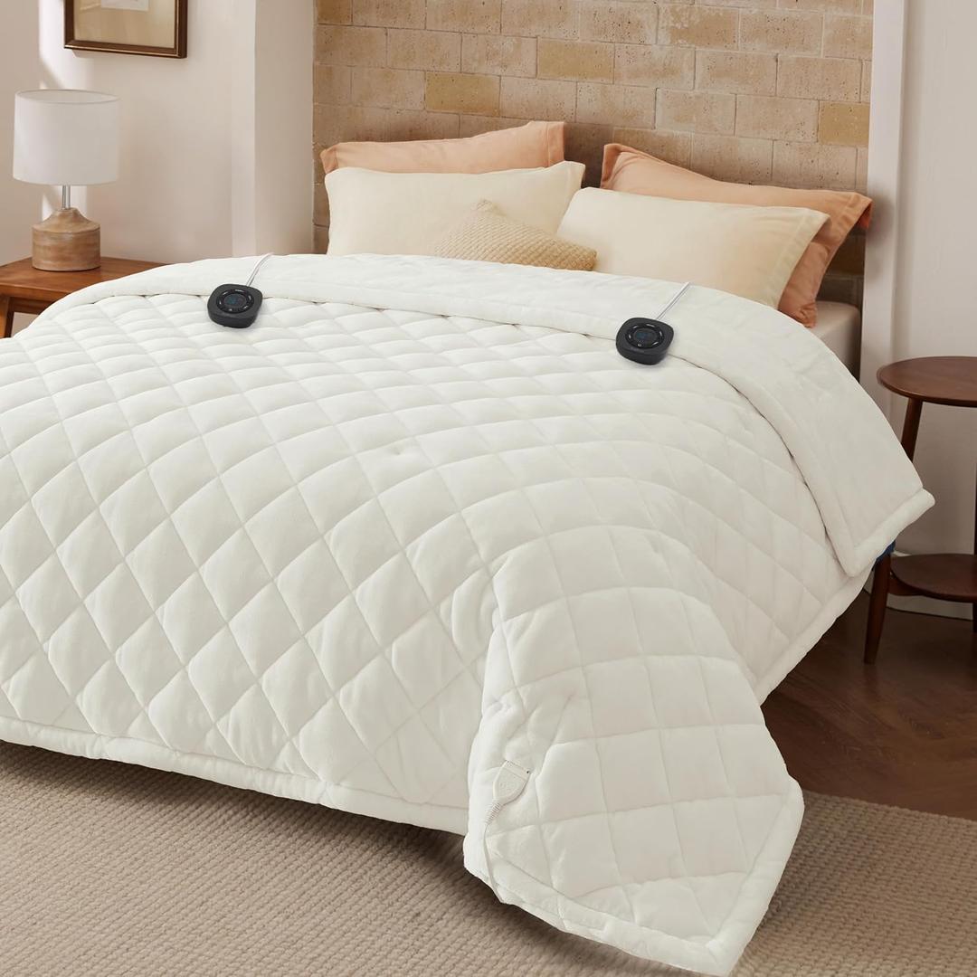 Bedsure Electric Blanket Queen Size - Dual Control Heated Weighted Blanket Queen with 10 Heat Settings, Fast Heating with 10 Time Settings (84x90 inches, Ivory)