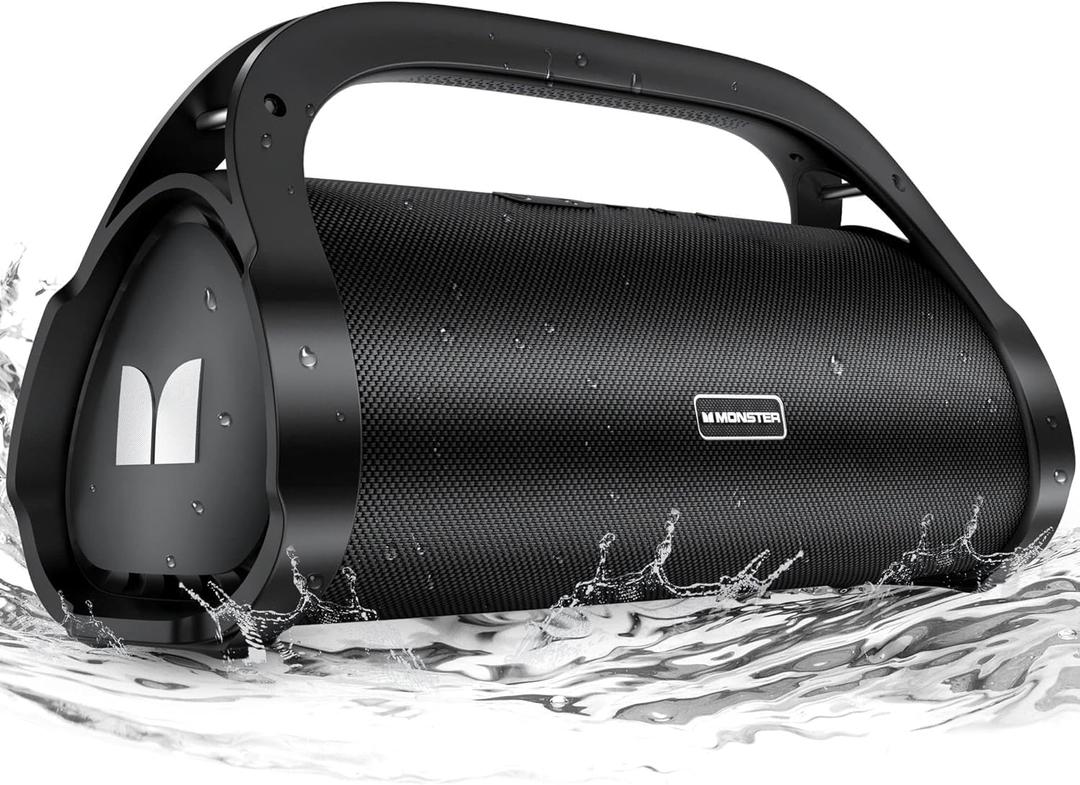 Monster Adventurer Max Boombox Bluetooth Speaker, IPX7 Waterproof Outdoor Speakers with Double Subwoofer, 100W Stereo Sound and Rich Bass, Wireless Speakers for Home, Party, Beach