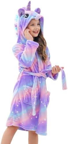 Doctor Unicorn Girls Fleece Hooded Robe Toddler Warm Fuzzy Bathrobe Size 5-6 Y