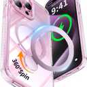 YOOVEI for iPhone 15 Pro Case,with Kickstand 360Rotatable Magnetic Invisible Ring Stand [Compatible with MagSafe],Shockproof Protective Slim Soft Edge,Phone Grip Cover 6.1'',Clear Pink