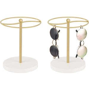 Mkono Sunglasses Organizer Glasses Holder Stand Sunglass Storage Display Eyeglasses Rack for up to 12 Pairs of Eyewear Glasses for Table Dresser Desk Countertop Bedroom, Set of 2, Gold