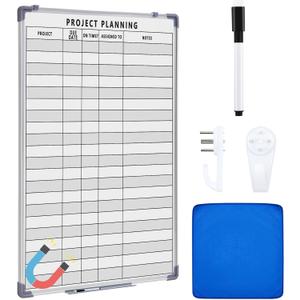 Lincia Project Planning Dry Erase Whiteboard Magnetic Dry Erase Board with Lines Sliding Marker Tray Aluminum Frame White Board Planner for Wall Scheduling(24"x 36",Project Planning Vertical)