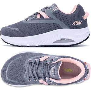 Wide Toe Box Shoes Women Arch Support Walking Sneakers Orthotic Tennis Shoes for Plantar Fasciitis Bunions (8.5 Wide, Gray/Pink)