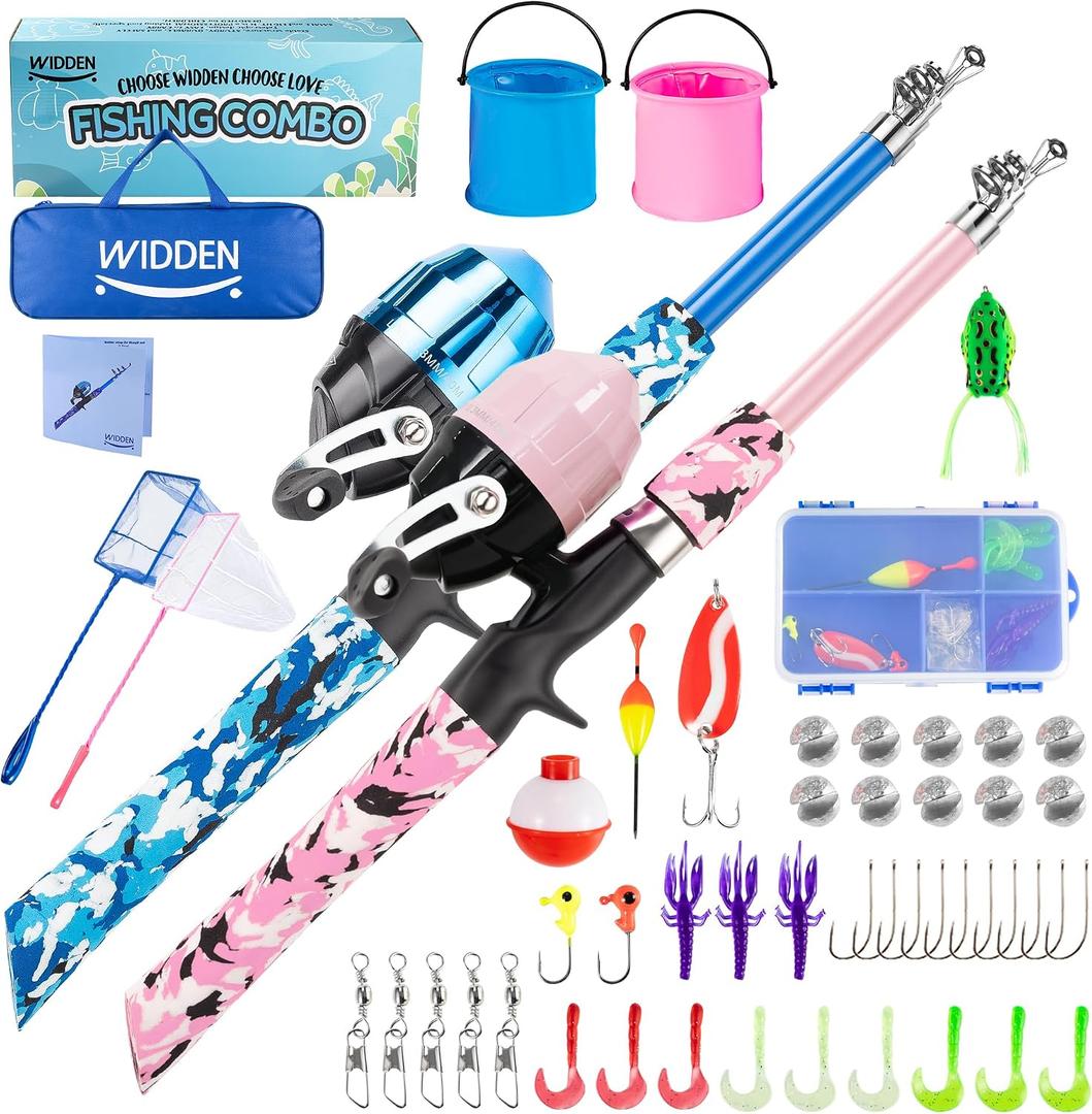 WIDDEN Kids Fishing Pole, Portable Telescopic Kids Fishing Poles for Boys and Girls, Fishing Rod and Reel Combo Kit with Tackle Box, and Fishing Net, Best Fishing Pole for Toddler Youth, 1.5 Meters