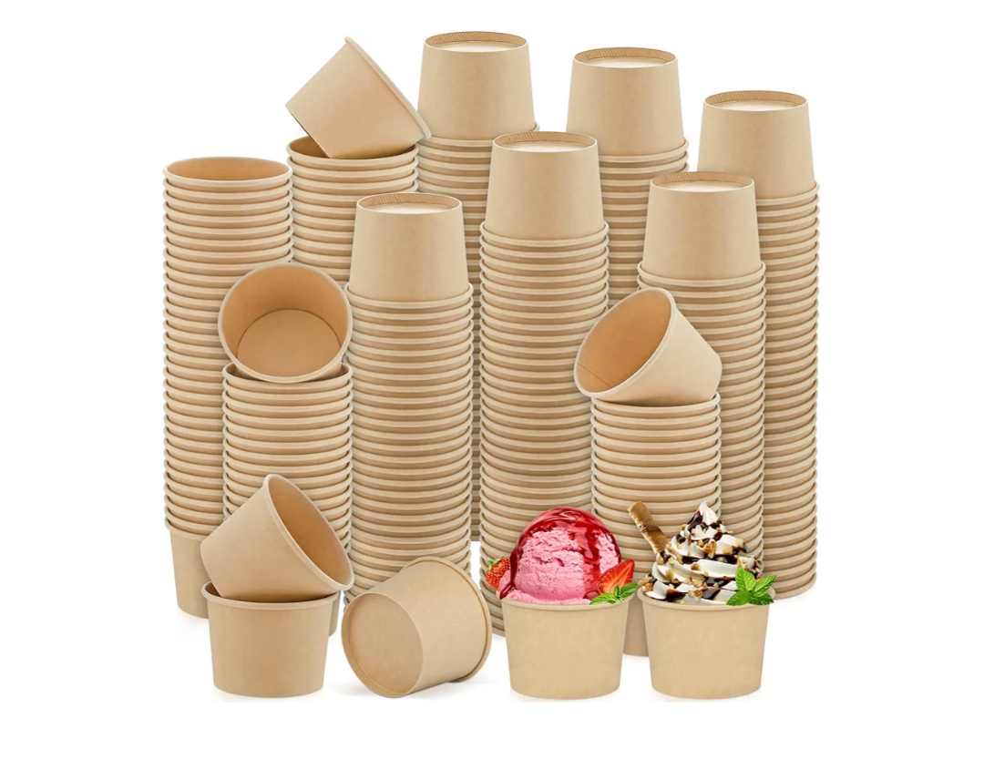 Ruisita 300 Packs Paper Ice Cream Cups 5 Ounce Disposable Soup Bowls Brown Dessert Bowls for Hot or Cold Food Party Supplies Treat Dessert Cups for Sundae Frozen Yogurt