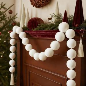 Liliful 24 Pcs Large Christmas Velvet Beads Garland for DIY Craft Flocking Ball Christmas Tree Ornament Hanging Beads for Xmas Tree Fireplace Decoration Holiday Supplies(White)