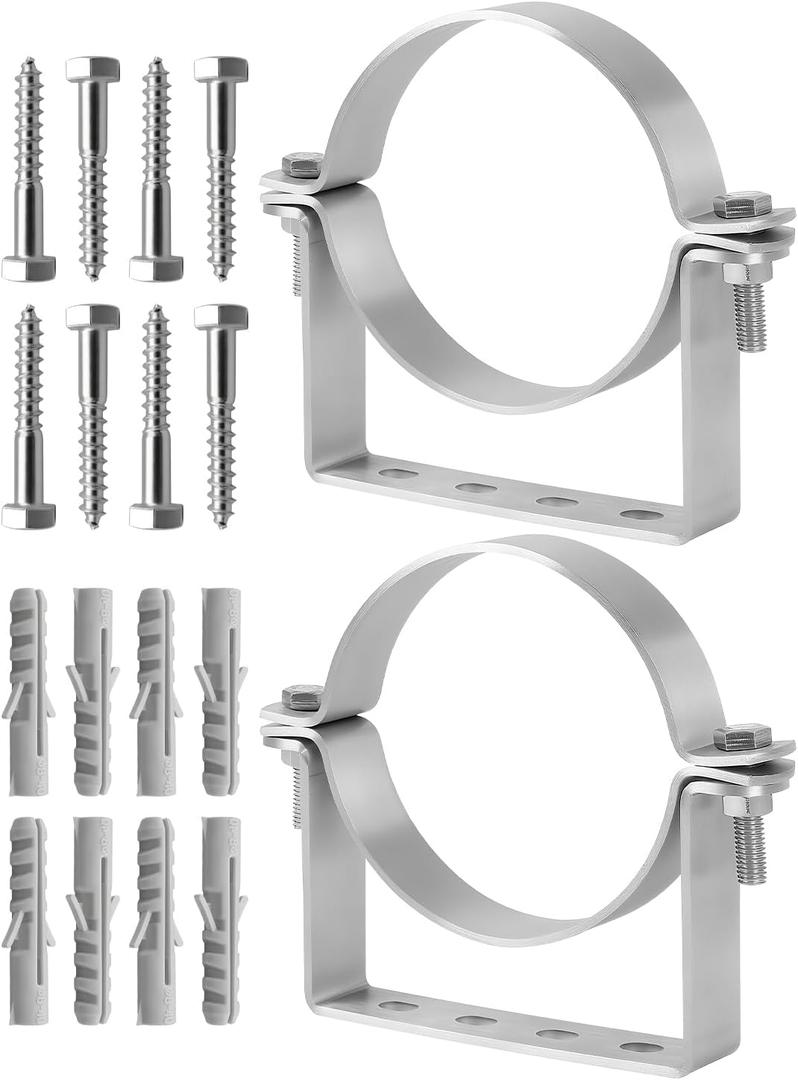 4 Inch Rigid Split Ring Pipe Hanger, Heavy Duty B-Type Steel Vent Pipe Support with Wall Standoff, Rust-Resistant Chimney & Duct Hanger for 4.254.5 in OD Pipes, 2 Pack