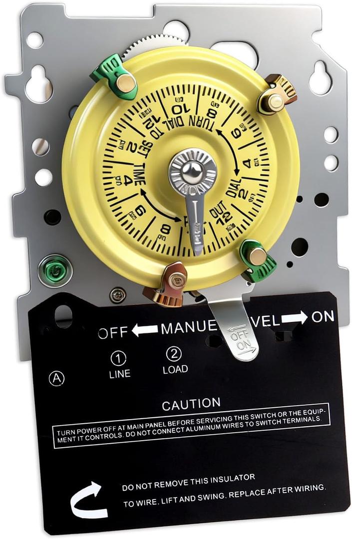 T101M Pool Timer Mechanism Only, Pool Pump Timer, 120V 2HP SPST 40A Time Switch, 24 Hour 12 ON/Off for Pool Pump, Heavy-Duty Mechanical Time Switches,Time Switch Mechanism Only