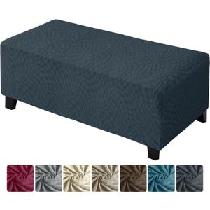 ZNSAYOTX 2026 Rectangle Ottoman Cover (L:57"-75") Super Stretch Soft Footrest Slipcover Form Fit, Universal Folding Foot Stool Covers with Non-Slip Elastic Band, Fashion Jacquard Texture, Dark Grey