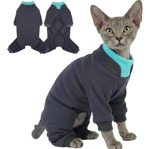 T'CHAQUE Sticky Hair Cat Onesie - Soft Long Sleeve Cat Pajamas, Anti-Shedding,Surgery Recovery Suit, Wound Protection & Preventing Licking, Kitten Sweaters for Male Female, DarkGray-2XL