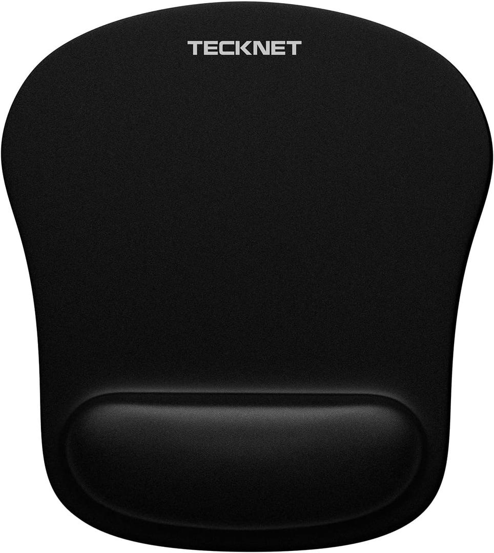 TECKNET Mouse Pad with Wrist Support, Ergonomic Gaming Mouse Pad Pain Relief, Portable Comfortable Mousepad for Computer, Laptop, Office, Home and Travel, Non-Slip Base, Waterproof Surface, Black (1Pack)