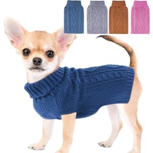 Dog Sweaters for Small Dogs XS Dog Sweater Winter Dog Clothes Boy Chihuahua Yorkie Sweater Warm Pet Clothes Knitted Solid Puppy Sweater Cat Sweater Doggy Turtleneck for Cold Weather (Blue, X-Small)