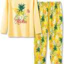 Beezizac Girls Yellow Pineapple Pajamas 2-Piece Long Sleeve & Pants PJ Set Cute Winter Jammies, Size 12