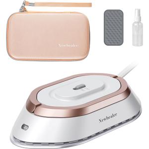 Newbealer Travel Iron with Global Voltage, 100-240V Mini Dry Iron for Clothes (No Steam), Max 300W, 60s Heat Up, 302 Non-Stick Ceramic Soleplate, 0.8lbs (Gold with Hard Case)