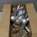 3 Pcs Christmas Glitter Leaves Fern Stems With Ball Ornament, Bay Leaves, 15 Inch Artificial Picks Floral Branches for Tree, Xmas Wreath, Centerpieces, Home Decor - Champagne