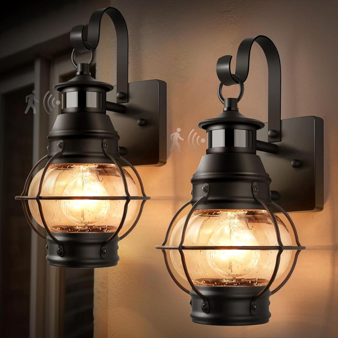 Lamomo 2 Packs Motion Sensor Outdoor Porch Light for House,Outdoor Wall Light Fixtures Wall Mount, Waterproof Exterior Light for Garage Doorway Balcony(Bulb NOT Included) (Black)