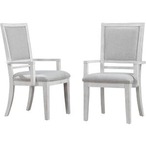 Sunset Trading Dover Upholstered Dining Chair with Arms | Wood-Framed Armchair with Padded Seat and Back | Set of 2 | Cerused White Oak Wood | Contemporary Coastal Kitchen Furniture