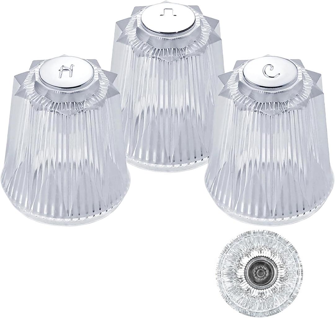 Shower Knobs 3 Piece Replacement Compatible with Price Pfister Windsor Tub and Shower Faucets,Shower Faucet Handle Replacement,3 Pieces Hot Cold and Diverter Shower Handles Replacement (Clear Acrylic)