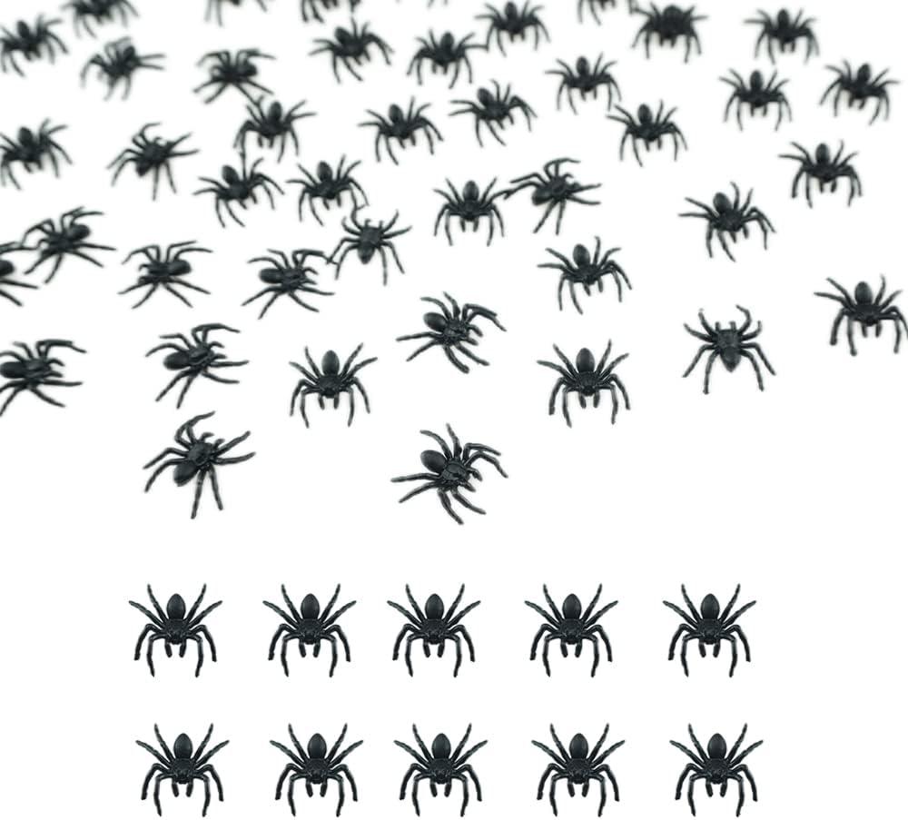 50 PCS Mini Plastic Spiders Small Fake Spiders Scary Realistic Spiders for Halloween Prank Props Decorations