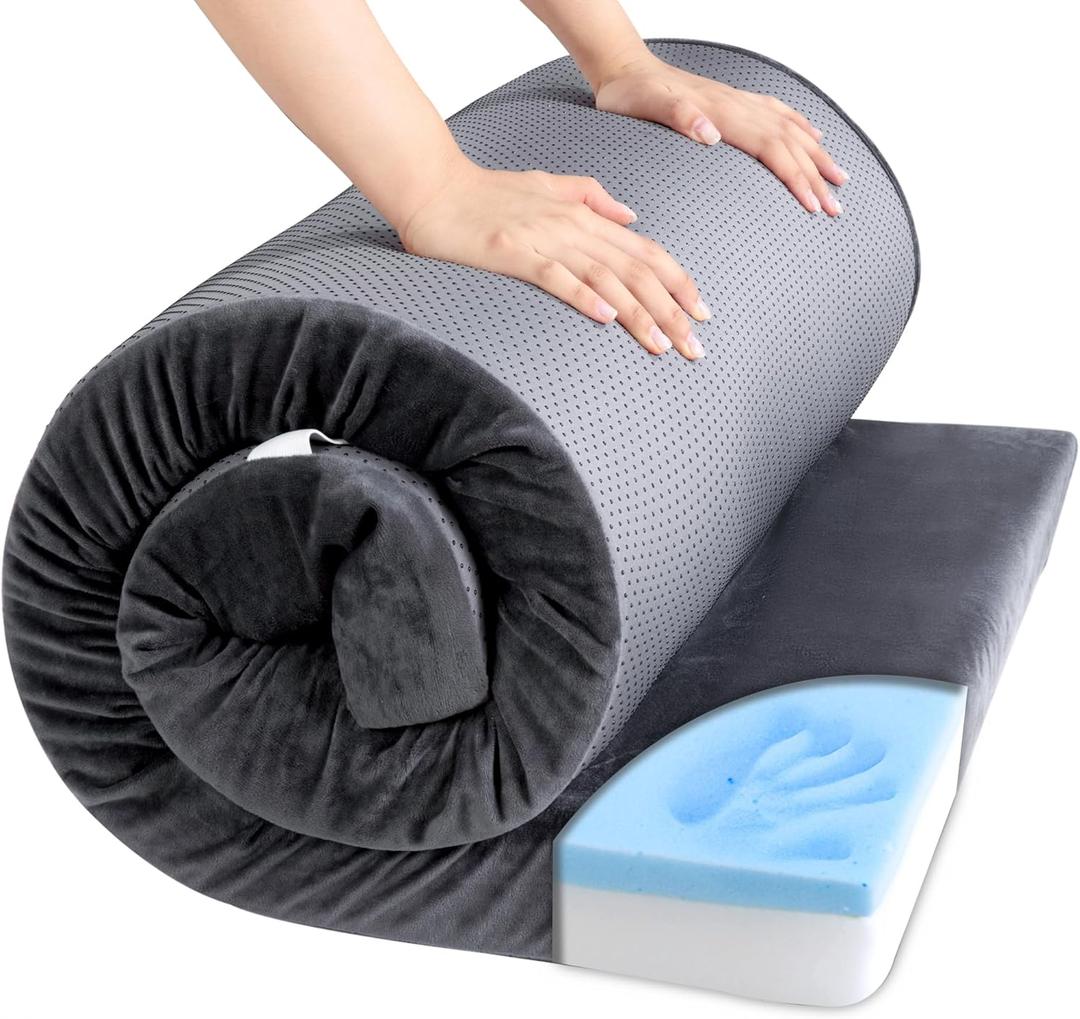 HOMBYS 3 INCH Thick Waterproof Memory Foam Camping Mattress for Outdoor Sleeping, Portable Roll Up Mattress Pad Mat for Travel Truck Bed Tent (Grey)