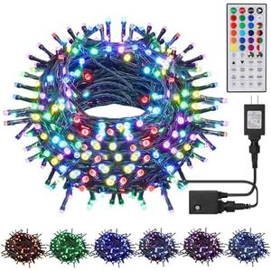 HOME LIGHTING 66ft Christmas Decorative Mini Lights, 200 LED RGB Changing 8 Functional Green Wire Fairy Halloween Lights, Plug in Indoor Outdoor Xmas Wedding Party Decor