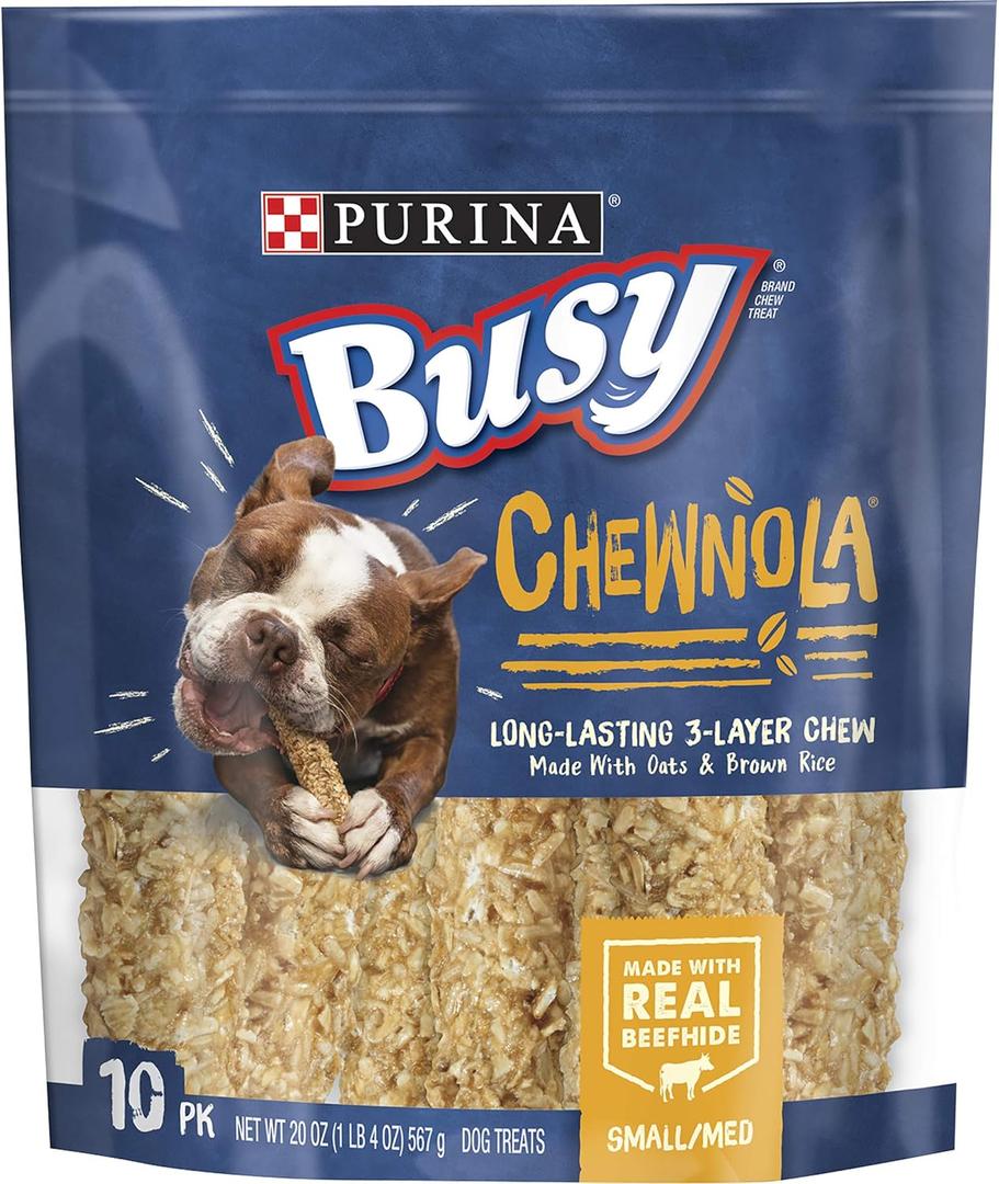 Purina Busy Rawhide Small/Medium Breed Dog Bones, Chewnola with Oats & Brown Rice - 10 ct. Pouch Purina Busy Rawhide Small/Medium Breed Dog Bones, Chewnola with Oats & Brown Rice - 10 ct. Pouch