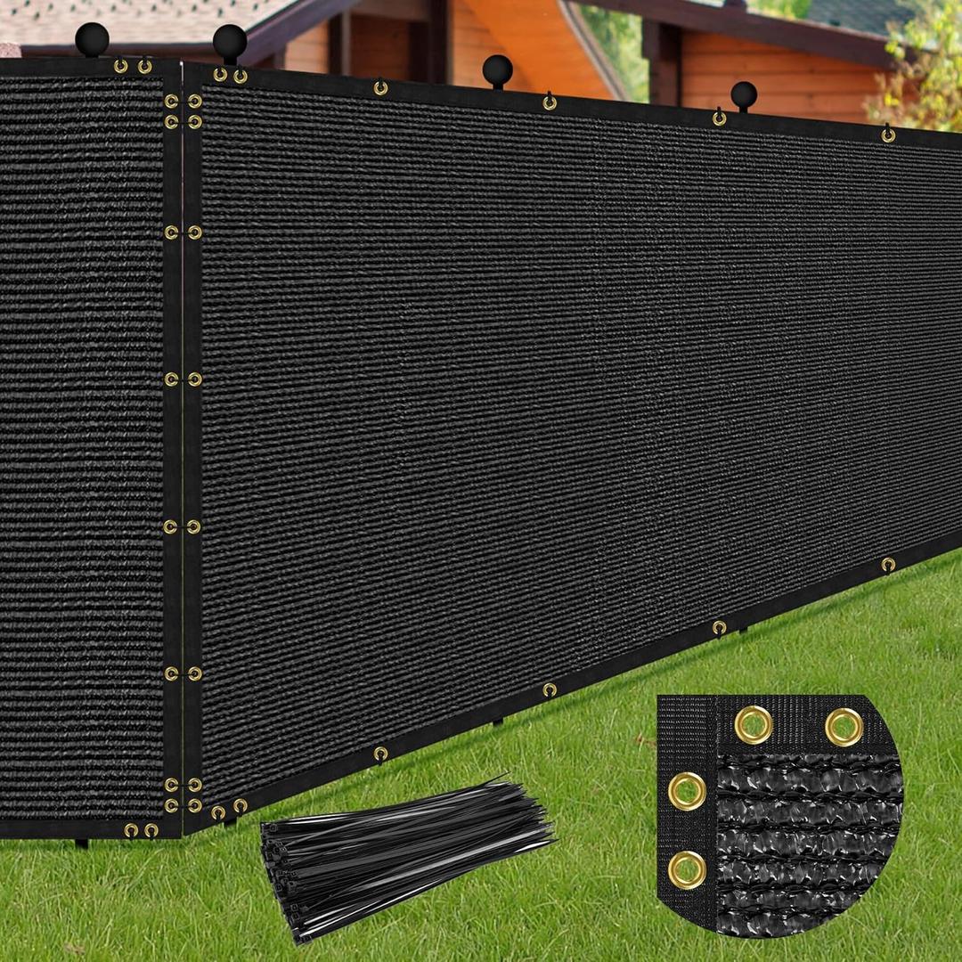 5 x 50FT Privacy Screen Fence Black Heavy Duty Mesh Fencing Shade Net Cover with Reinforced Bindings 100 Straps for Outdoor Chain Link Fence Patio Wall Garden Backyard, Black
