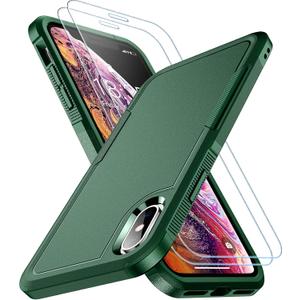SPIDERCASE for iPhone Xs Max Case, [10 FT Military Grade Drop Protection] [2 pcs Tempered Glass Screen Protector] Shockproof Airbag Cushion Protective Case for iPhone Xs Max 6.5 (Dark Green)
