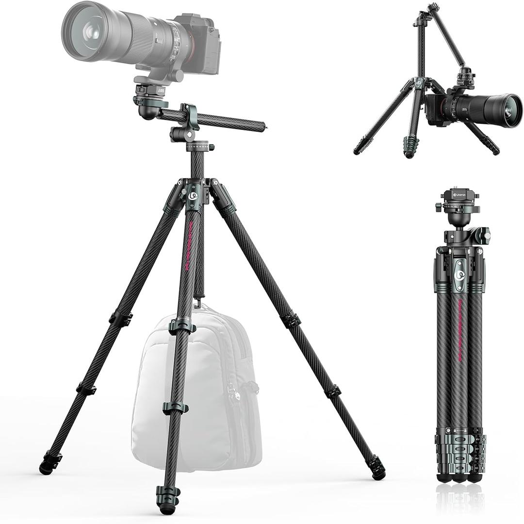 ULANZI JJ05 72.4" Carbon Fiber Tripod, Overhead Camera Tripod w Central Column and UKA Quick Release Plate for Cameras/ DSLR/ Projector/ Camcorder, Horizontal Stand, Weight 3.43lbs, Maxload 39.7 lbs