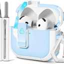 with Safety Lock for AirPods 4th Generation Case 2024, Unique Cute Kawaii AirPod 4 Case with Cleaning Kit and Keychain, iPod 4 Case for Women Girls Kids -Sky Blue